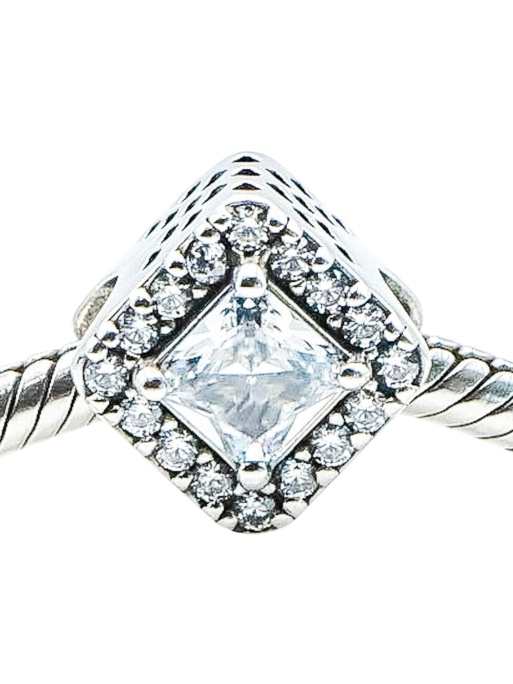 Pandora Geometric Radiance Square Sparkle Halo Sterling Silver CZ Charm
